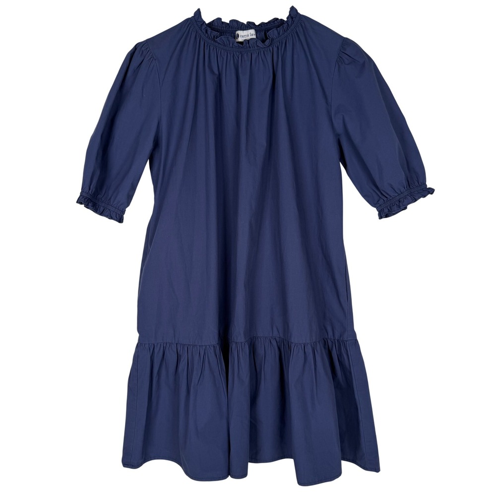 Caryn Lawn Olivia Dress OS Blue Tiered Ruffle Neck Cotton Shift Pockets